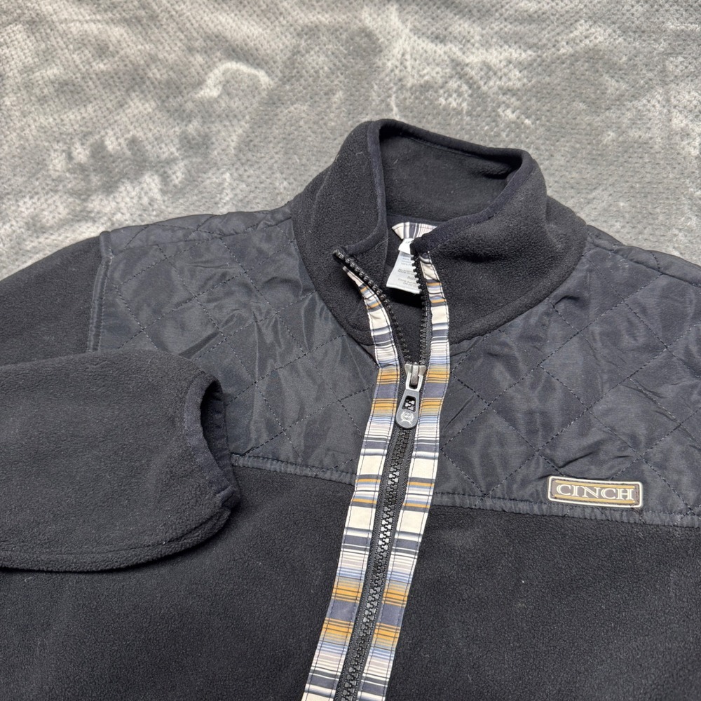 Cinch‎ Women Black Fleece Full Zip Quilted Yoke Jacket Striped Trim Western L
